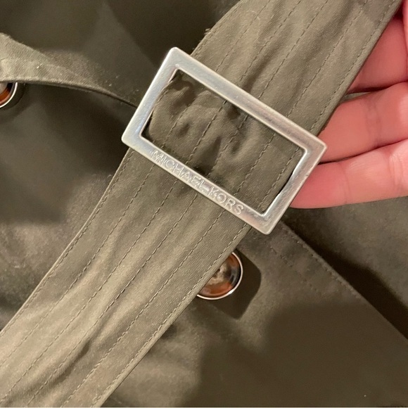 Michael Kors Belted Rain Trench Coat Removable Lining Hood Olive Green Size PXS - Picture 6 of 13